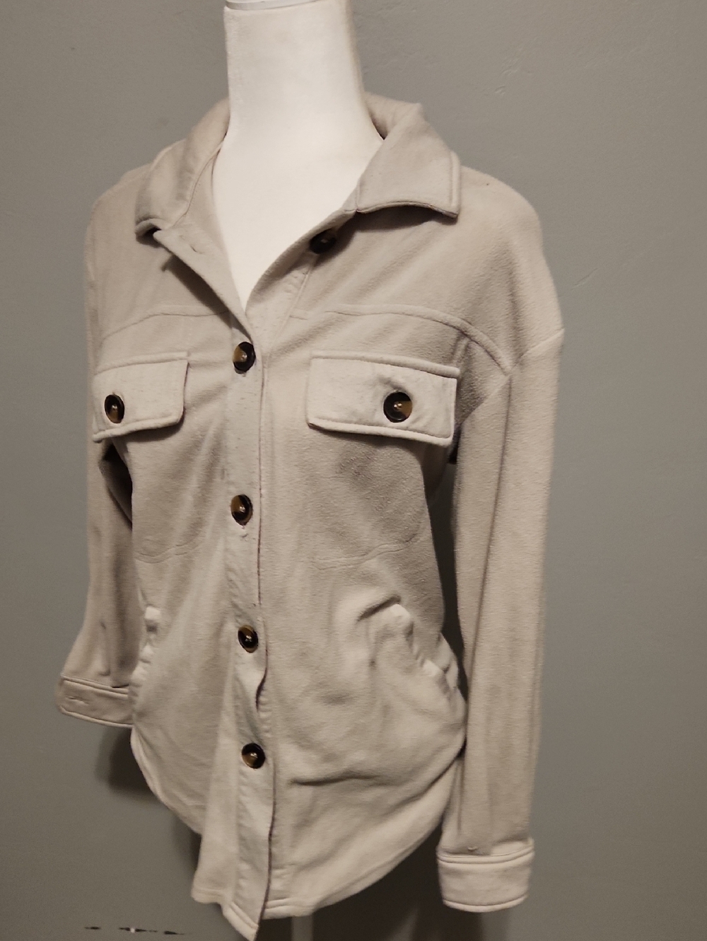 Simply Blessed Light Taupe Button-Front Utility Shacket